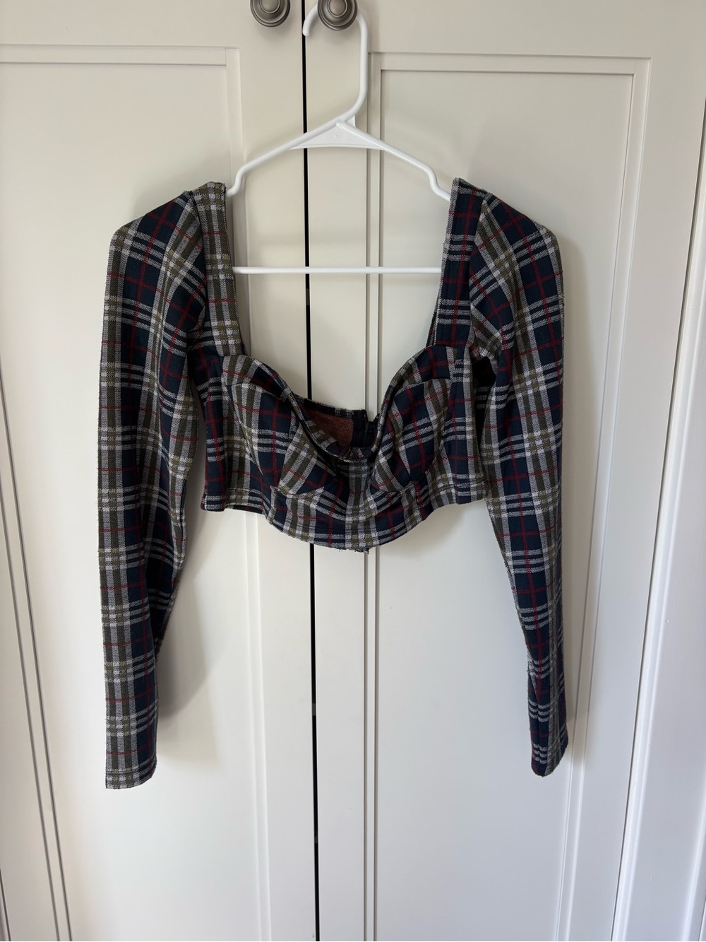 Free People Plaid Cropped Bustier Top - Navy, Gray, Red